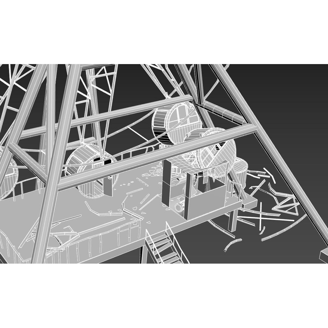 Destroyed Ferris Wheel 3D Model – Realistic PBR Asset, FBX, OBJ - View 20