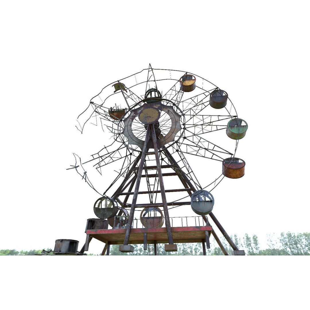 Destroyed Ferris Wheel 3D Model – Realistic PBR Asset, FBX, OBJ - View 3