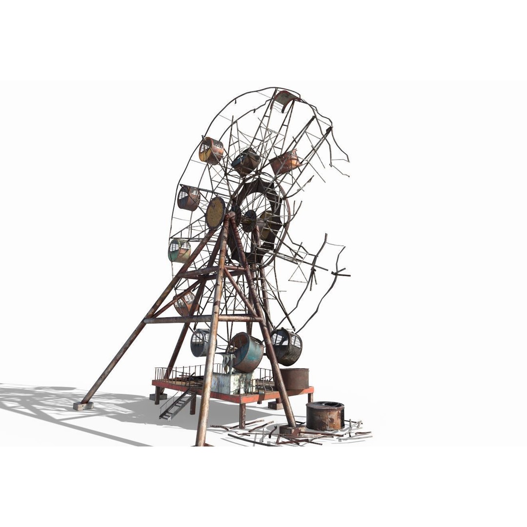 Destroyed Ferris Wheel 3D Model – Realistic PBR Asset, FBX, OBJ - View 4