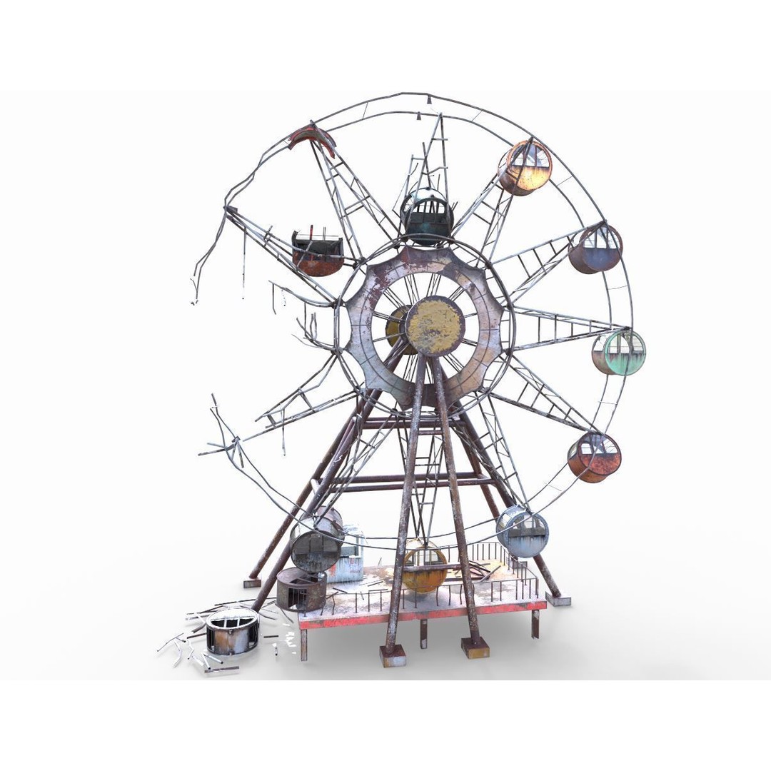 Destroyed Ferris Wheel 3D Model – Realistic PBR Asset, FBX, OBJ - View 7