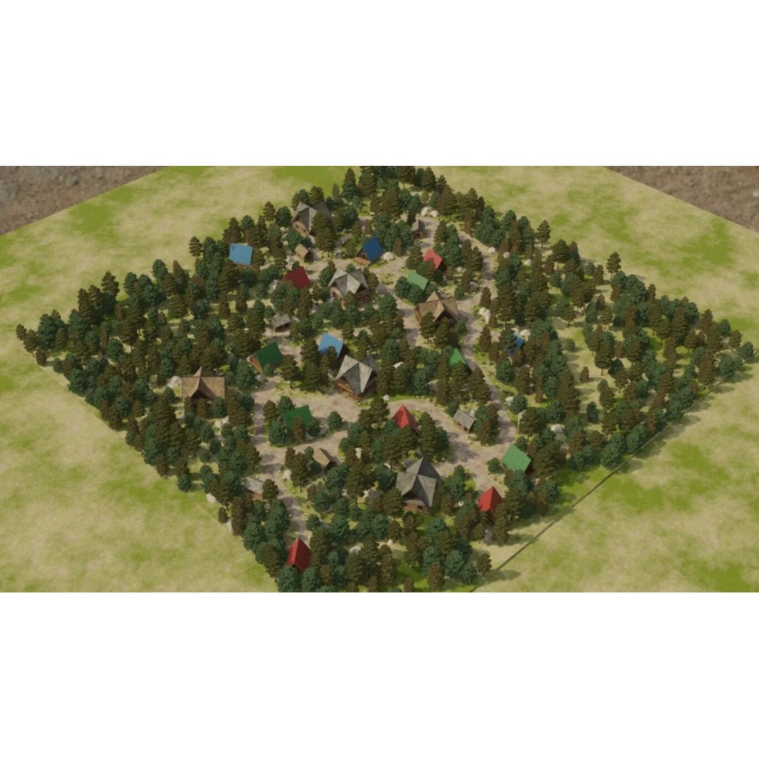 Countryside Village 3D Model – PBR Landscape Scene, FBX