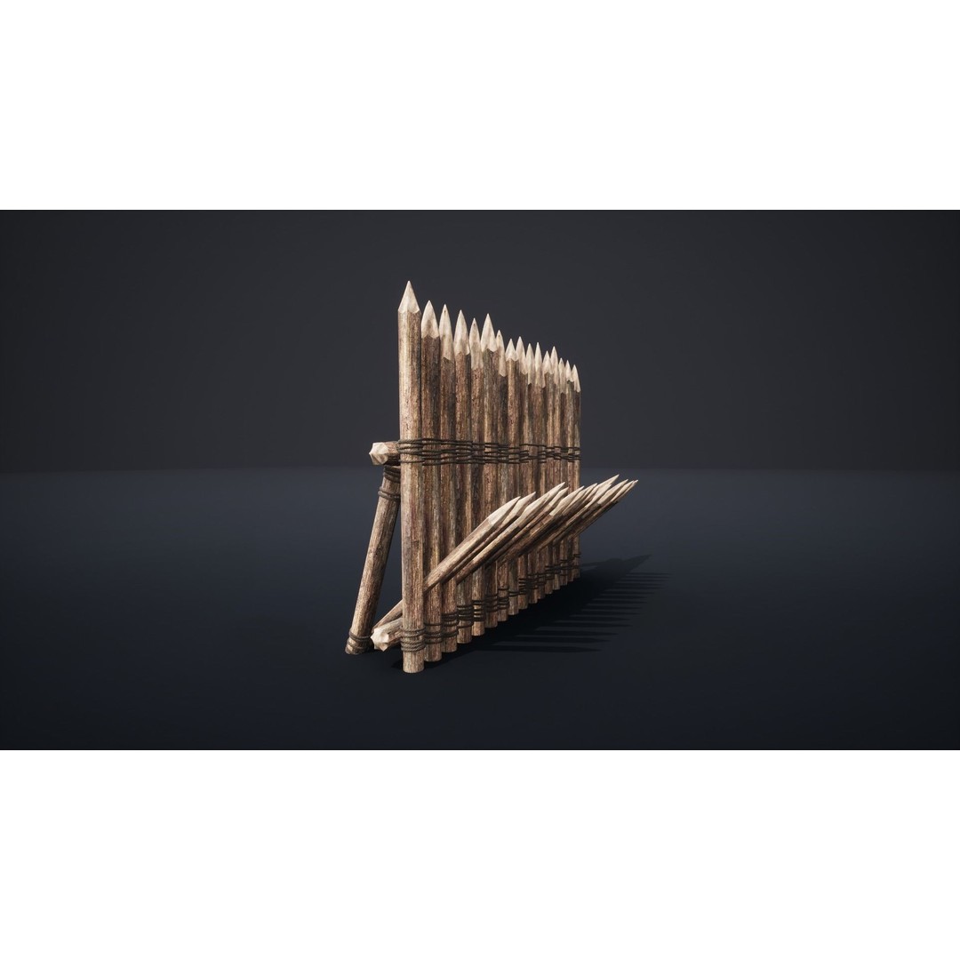 Palisade Barrier 3D Model – Low Poly Game Asset, FBX, PBR - View 10