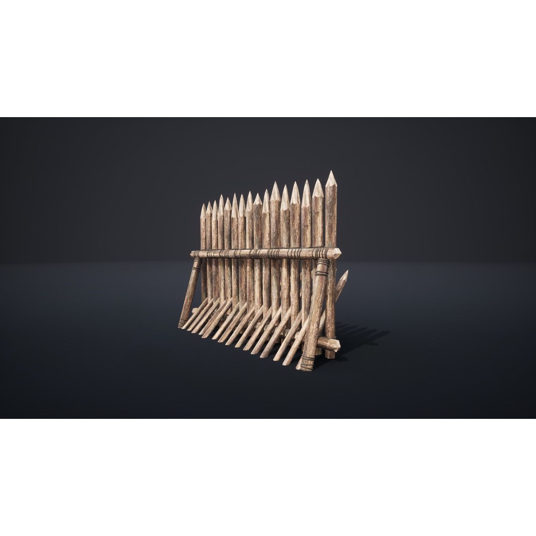 Palisade Barrier 3D Model – Low Poly Game Asset, FBX, PBR - View 11