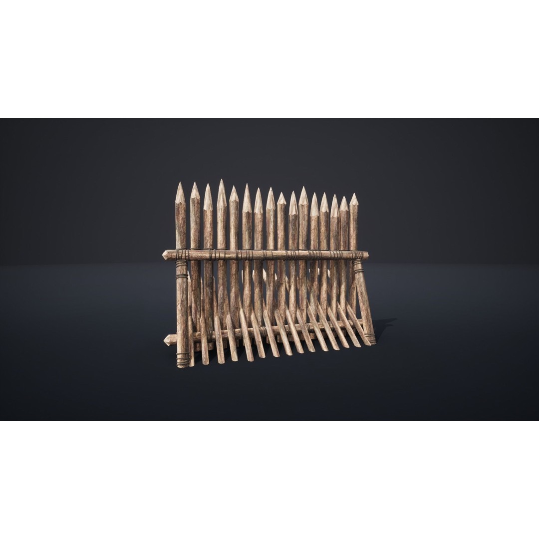 Palisade Barrier 3D Model – Low Poly Game Asset, FBX, PBR - View 12