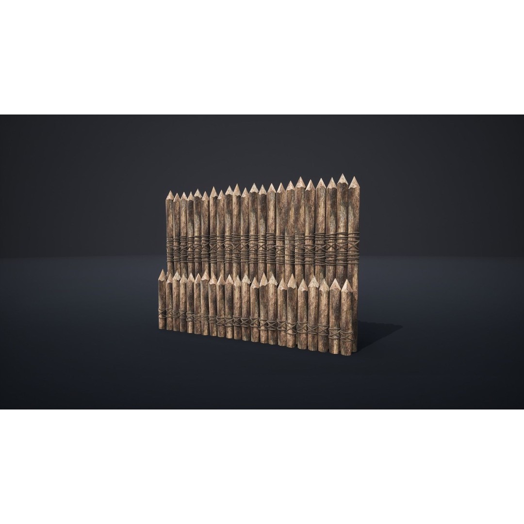 Palisade Barrier 3D Model – Low Poly Game Asset, FBX, PBR - View 13