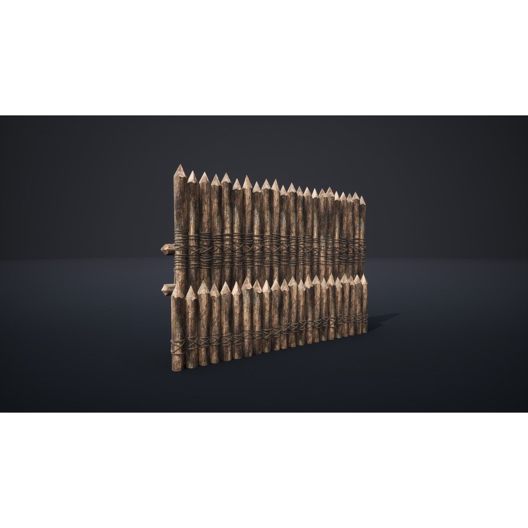 Palisade Barrier 3D Model – Low Poly Game Asset, FBX, PBR - View 14
