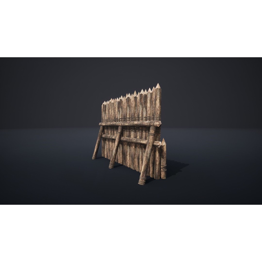 Palisade Barrier 3D Model – Low Poly Game Asset, FBX, PBR - View 15