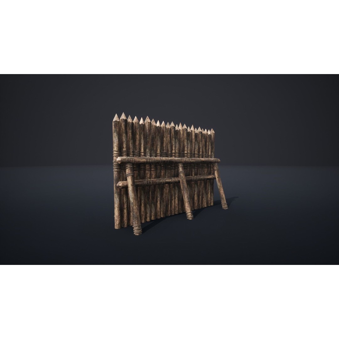 Palisade Barrier 3D Model – Low Poly Game Asset, FBX, PBR - View 16