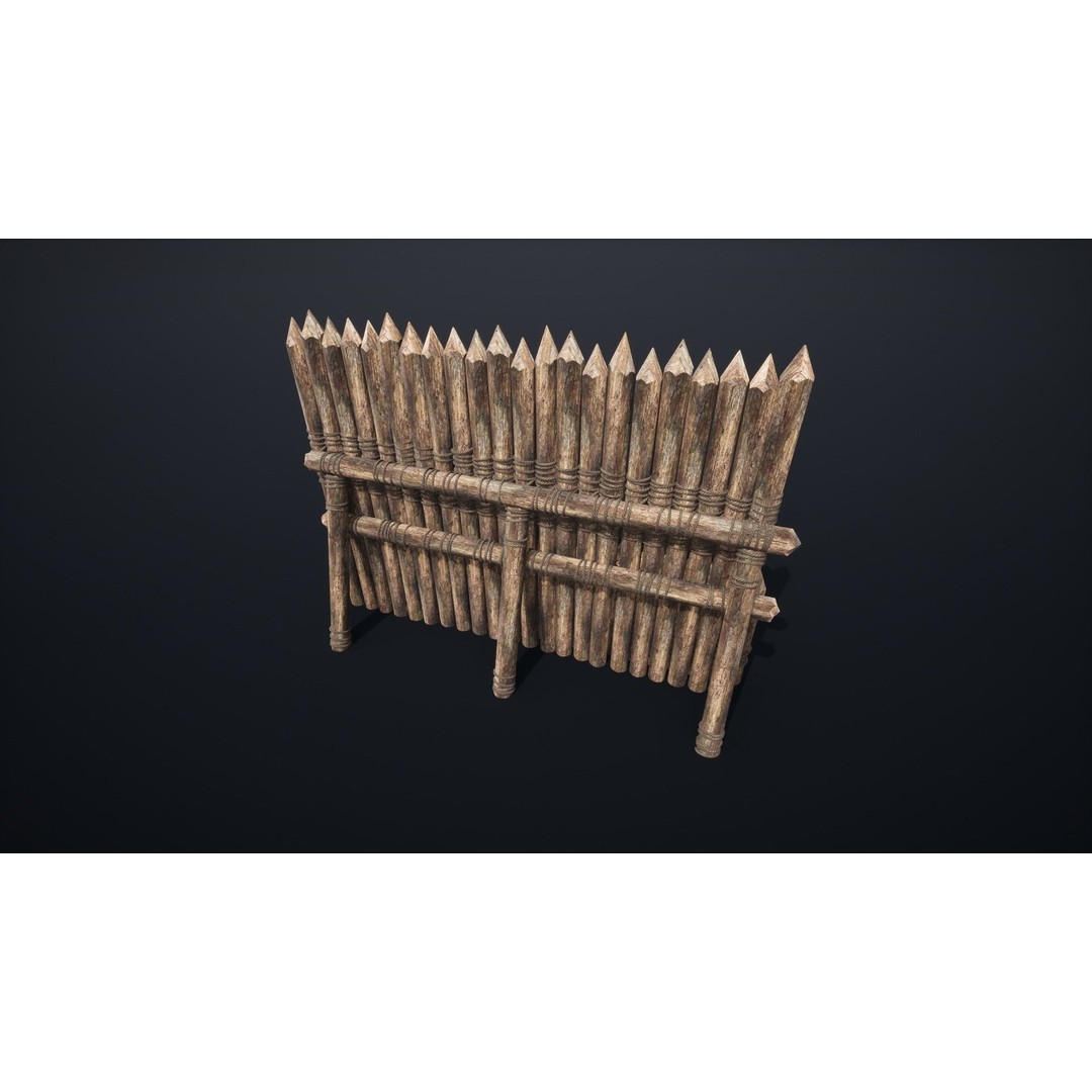 Palisade Barrier 3D Model – Low Poly Game Asset, FBX, PBR - View 17