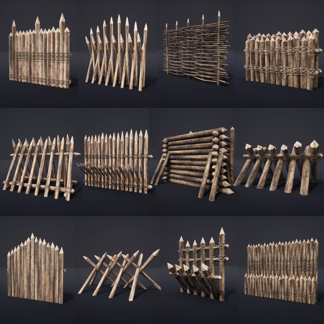 Palisade Barrier 3D Model – Low Poly Game Asset, FBX, PBR - View 2