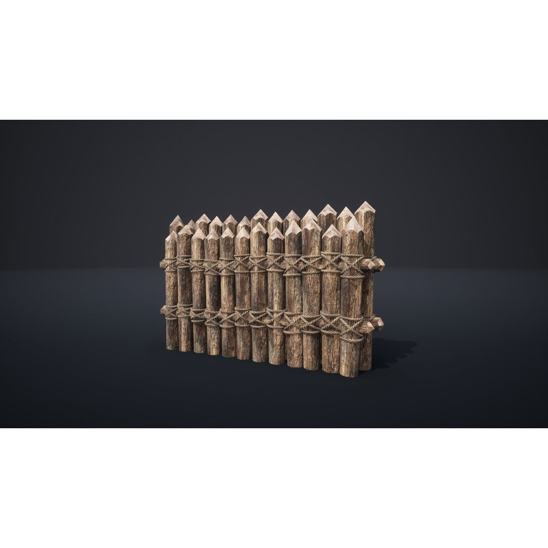 Palisade Barrier 3D Model – Low Poly Game Asset, FBX, PBR - View 23