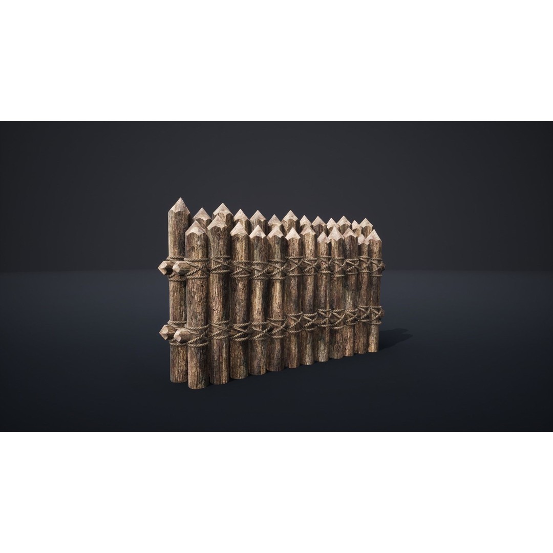 Palisade Barrier 3D Model – Low Poly Game Asset, FBX, PBR - View 24