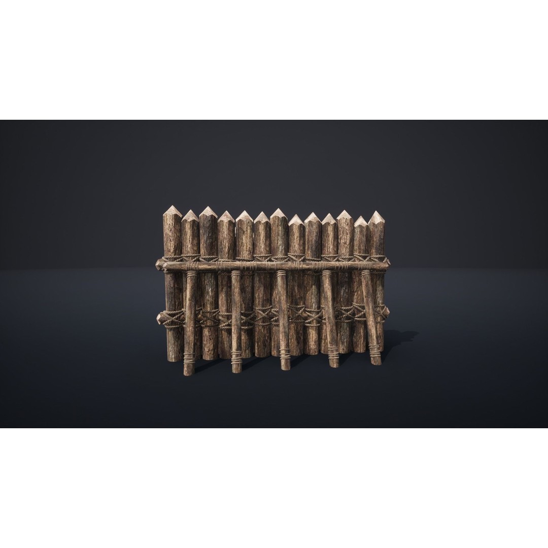 Palisade Barrier 3D Model – Low Poly Game Asset, FBX, PBR - View 26