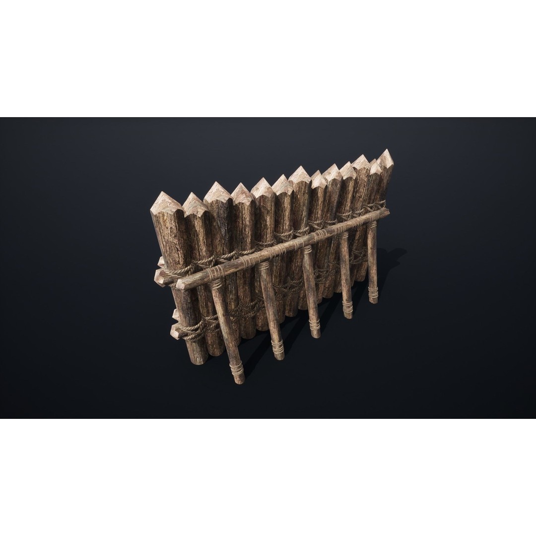 Palisade Barrier 3D Model – Low Poly Game Asset, FBX, PBR - View 27