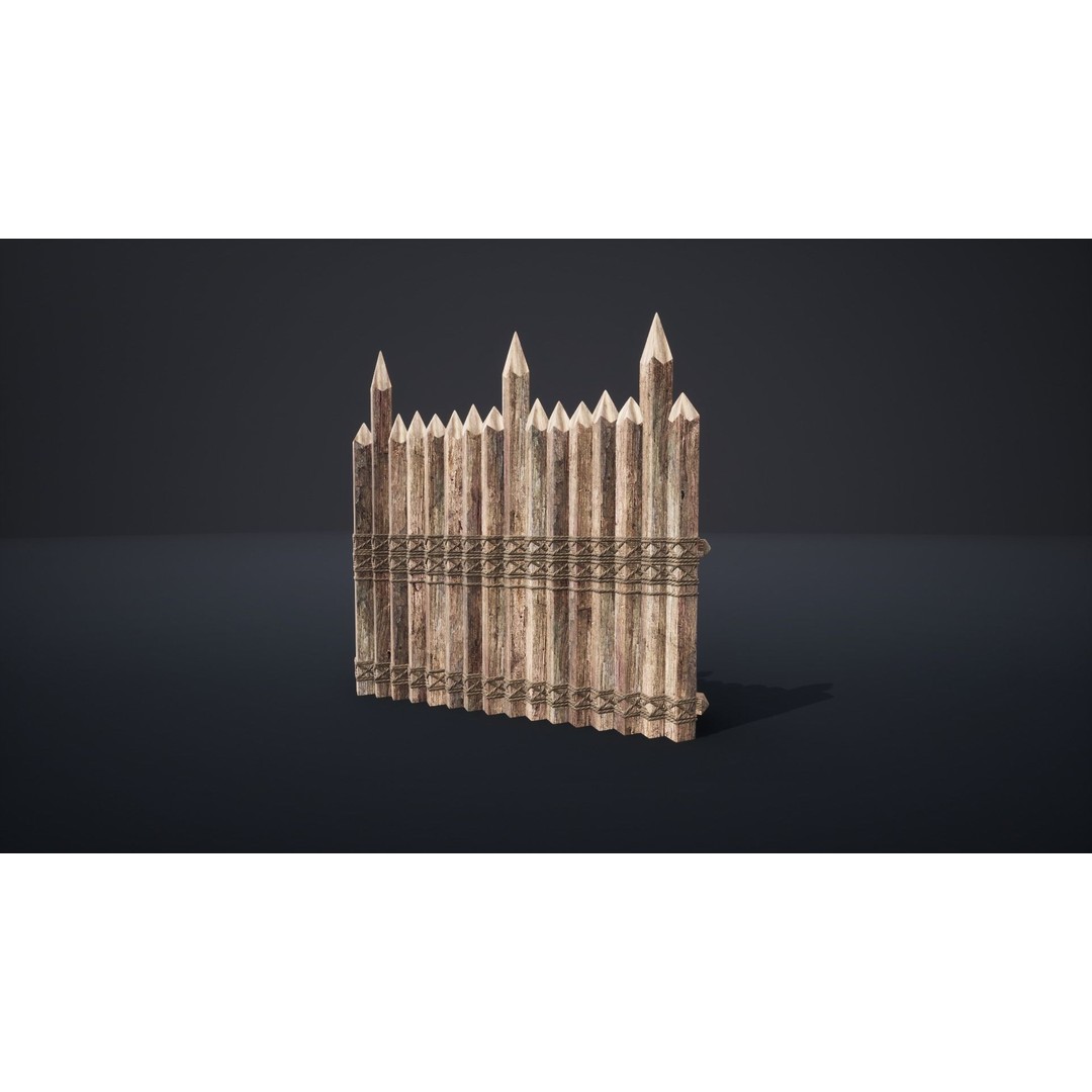 Palisade Barrier 3D Model – Low Poly Game Asset, FBX, PBR - View 28