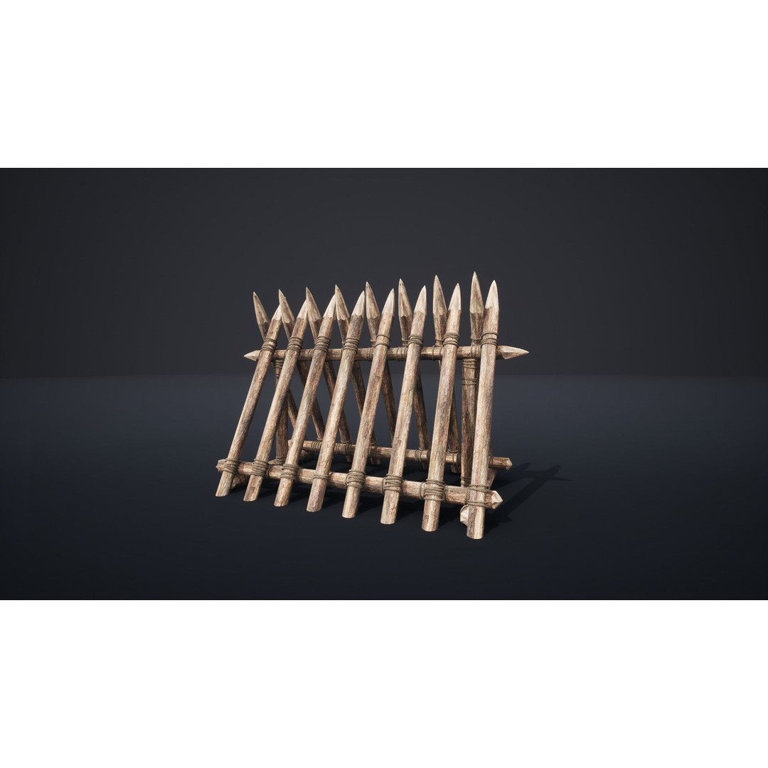 Palisade Barrier 3D Model – Low Poly Game Asset, FBX, PBR - View 3