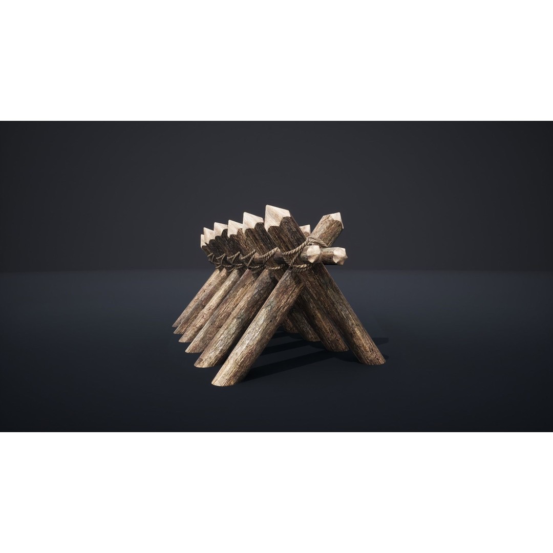 Palisade Barrier 3D Model – Low Poly Game Asset, FBX, PBR - View 36