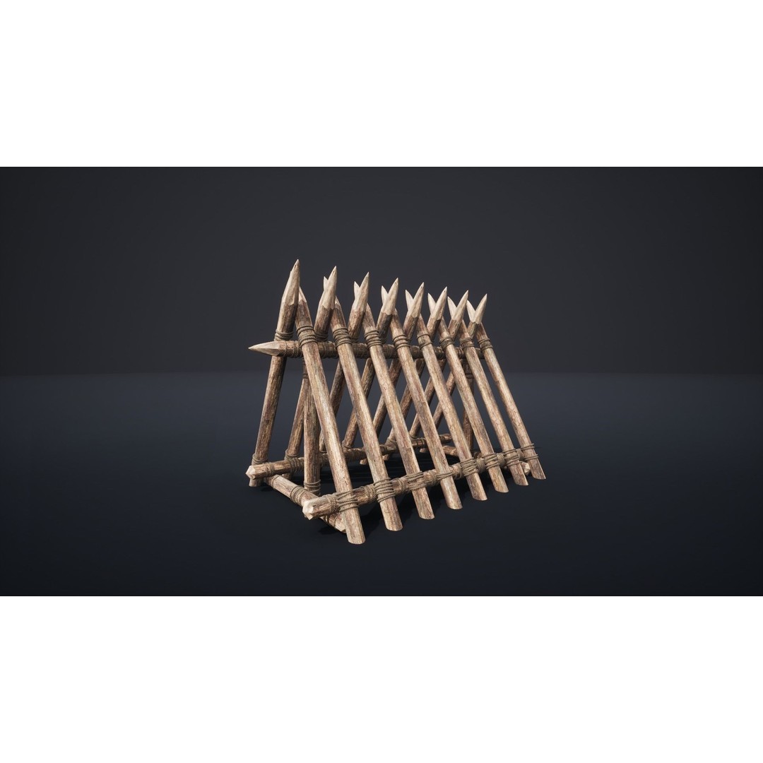 Palisade Barrier 3D Model – Low Poly Game Asset, FBX, PBR - View 4