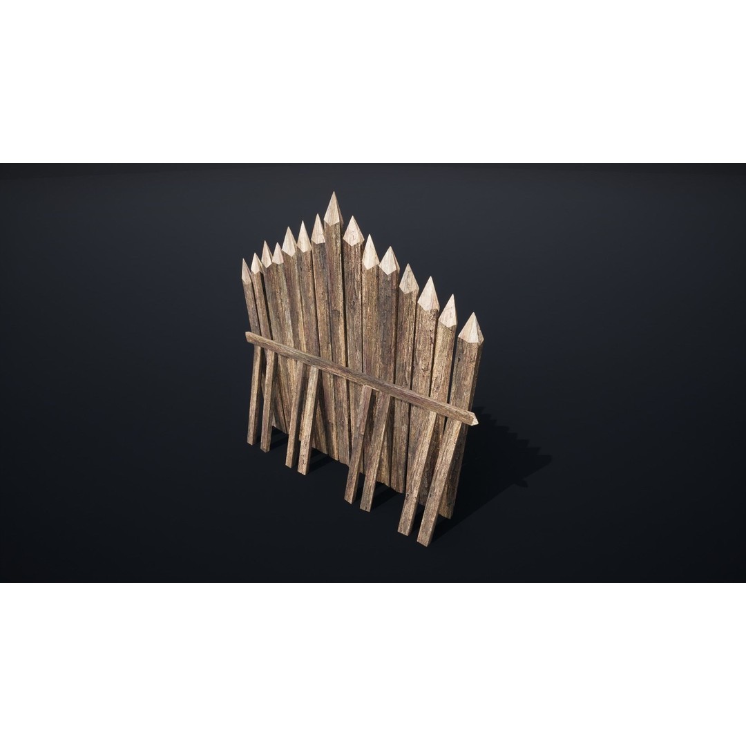 Palisade Barrier 3D Model – Low Poly Game Asset, FBX, PBR - View 42