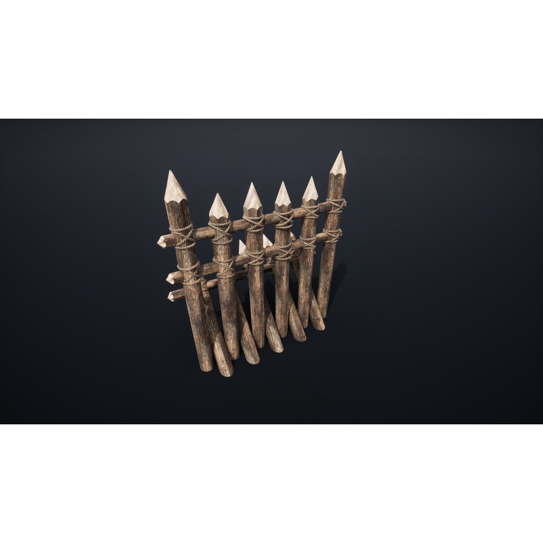 Palisade Barrier 3D Model – Low Poly Game Asset, FBX, PBR - View 53