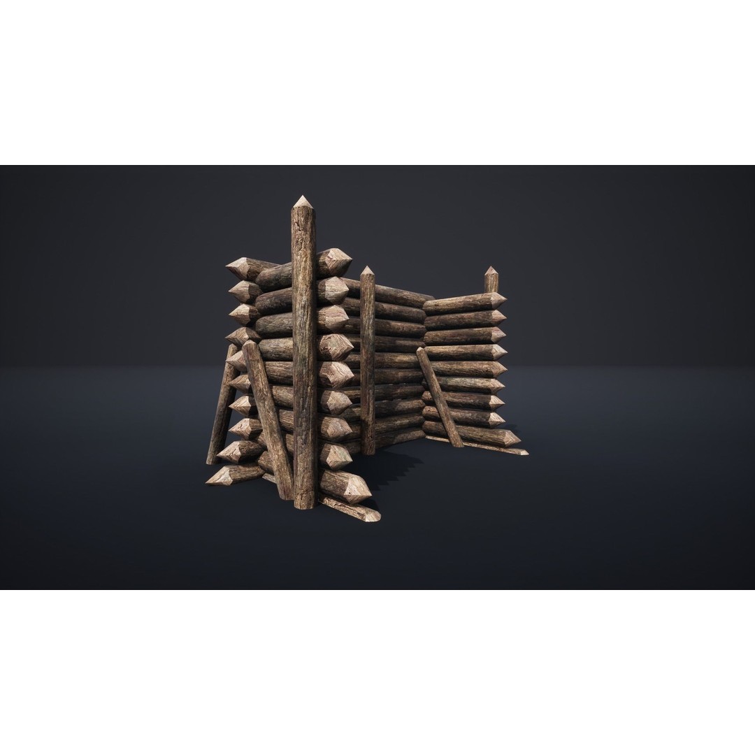 Palisade Barrier 3D Model – Low Poly Game Asset, FBX, PBR - View 55