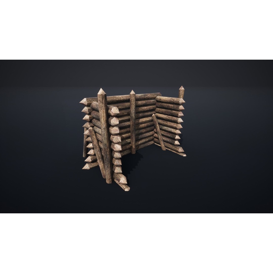 Palisade Barrier 3D Model – Low Poly Game Asset, FBX, PBR - View 57