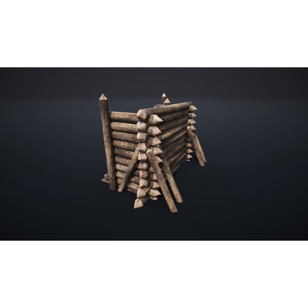 Palisade Barrier 3D Model – Low Poly Game Asset, FBX, PBR - View 58