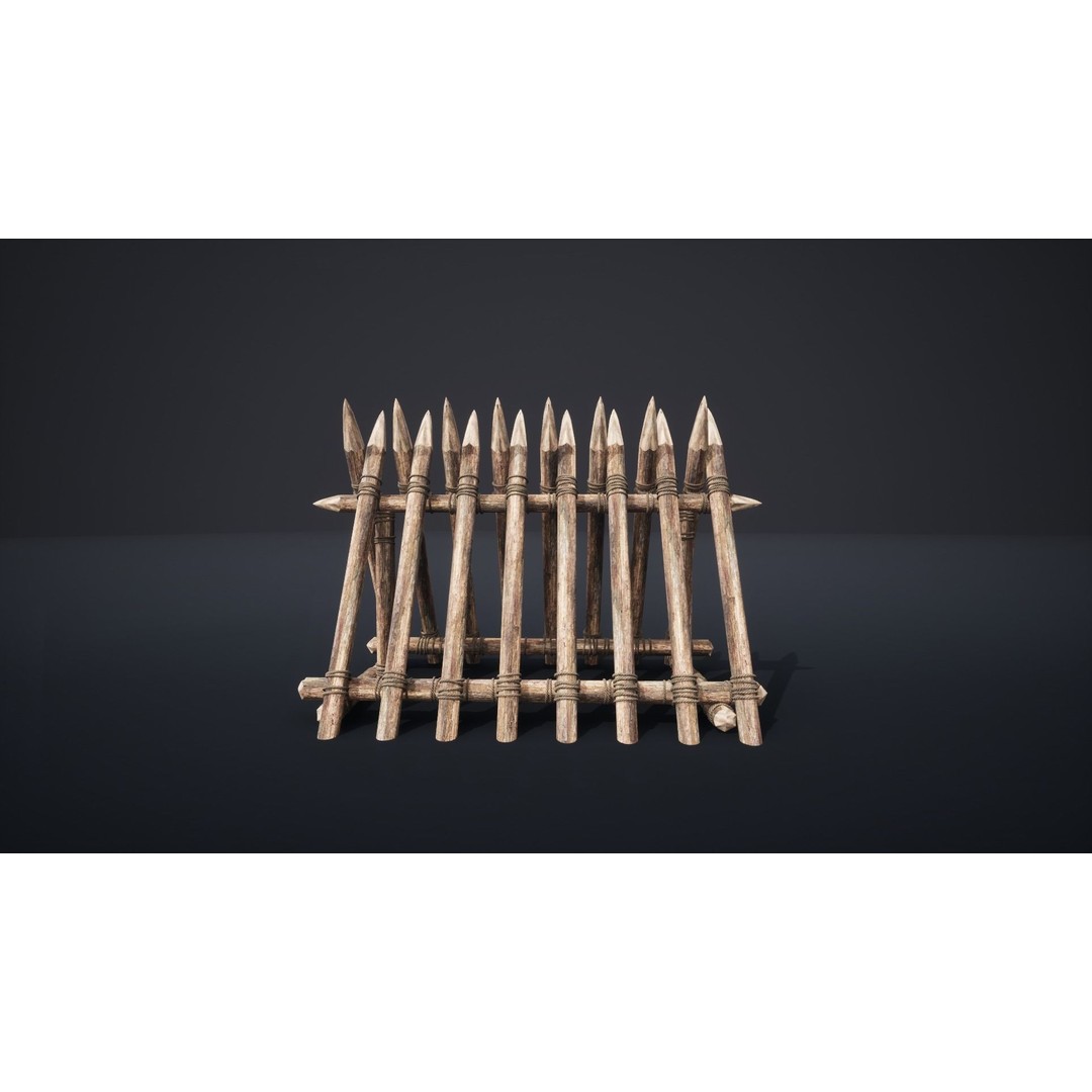 Palisade Barrier 3D Model – Low Poly Game Asset, FBX, PBR - View 6