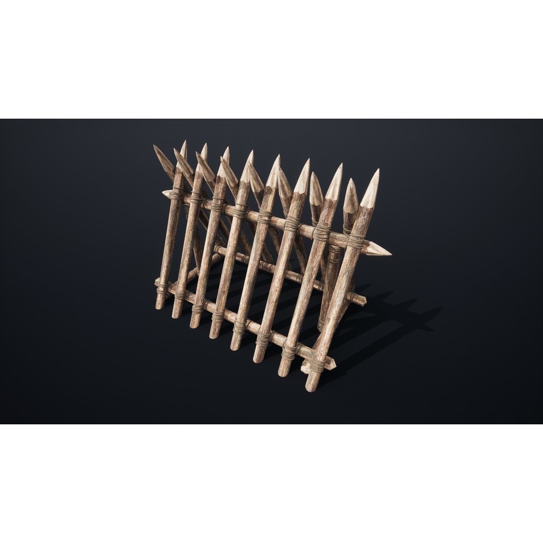 Palisade Barrier 3D Model – Low Poly Game Asset, FBX, PBR - View 7