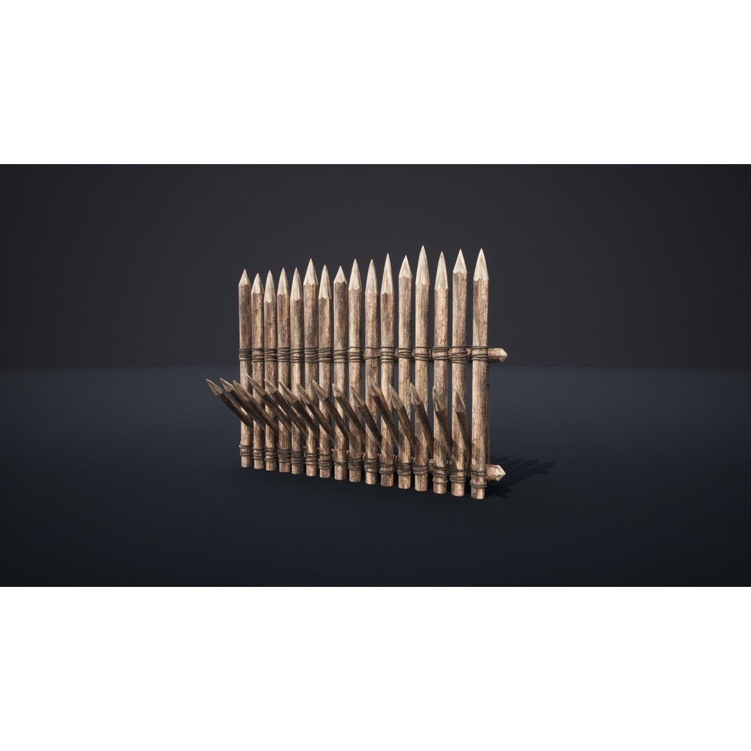 Palisade Barrier 3D Model – Low Poly Game Asset, FBX, PBR - View 8