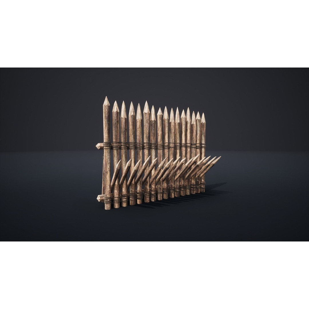 Palisade Barrier 3D Model – Low Poly Game Asset, FBX, PBR - View 9