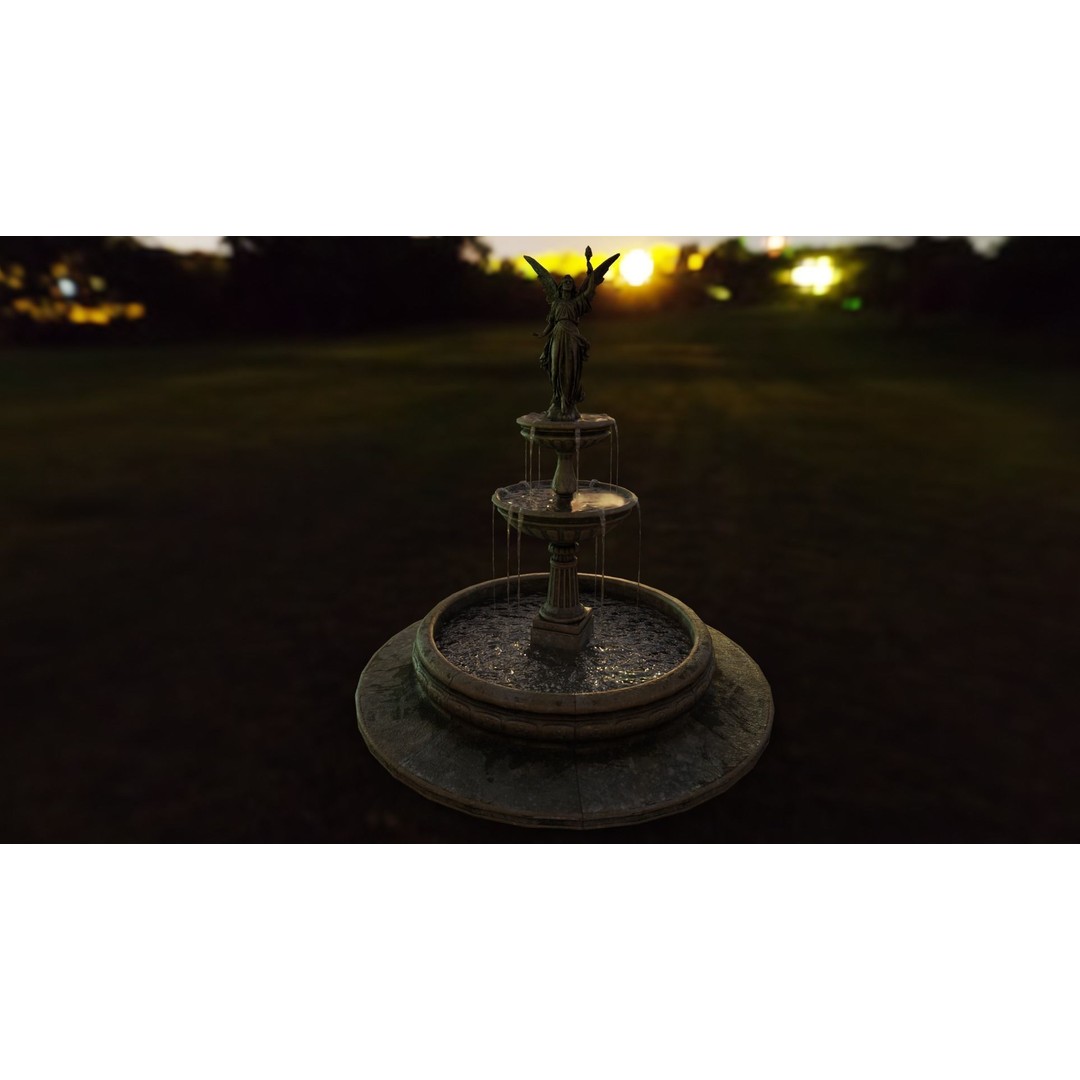 Multi-Level Fountain 3D Model – Low Poly Game Asset, FBX, OBJ