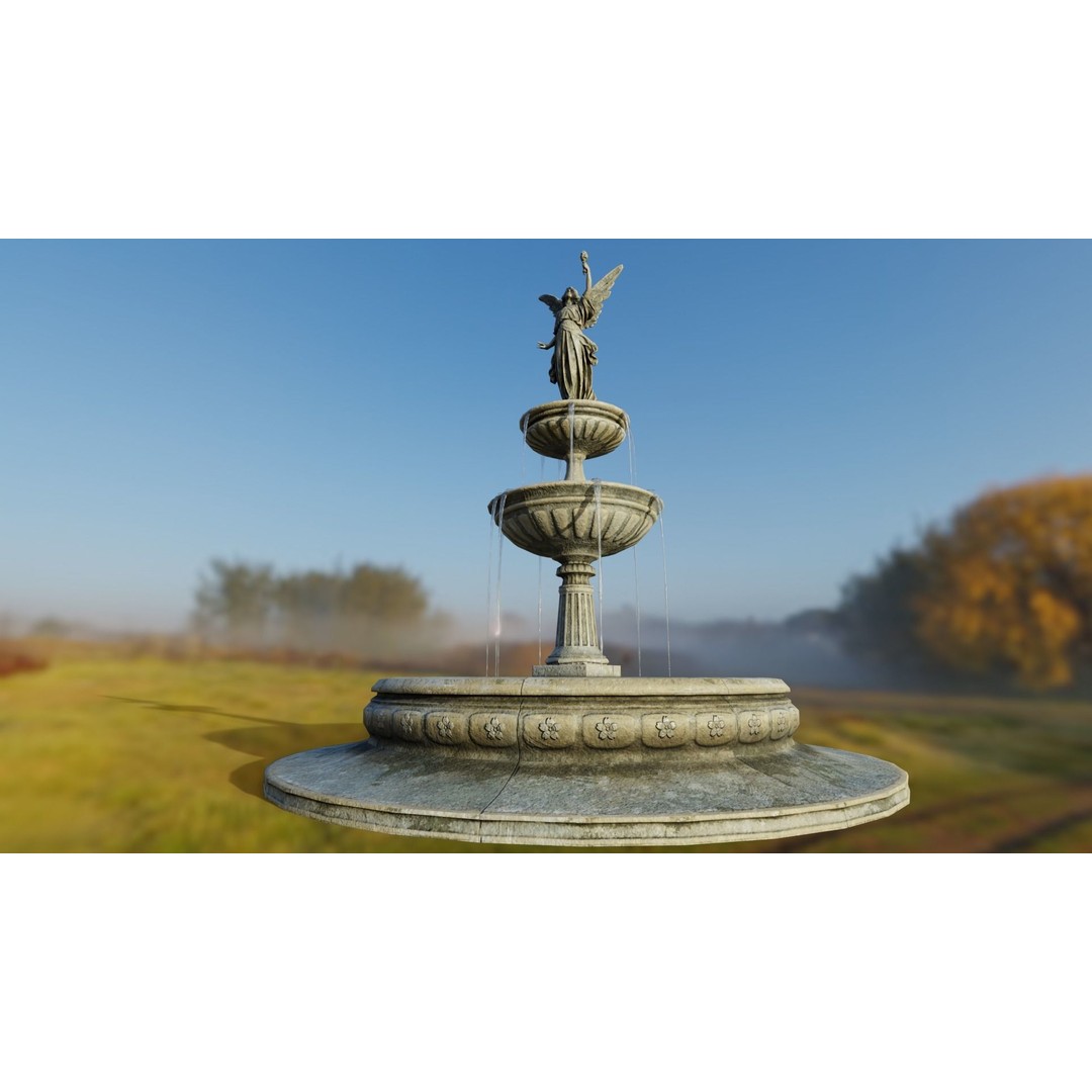 Multi-Level Fountain 3D Model – Low Poly Game Asset, FBX, OBJ - View 10