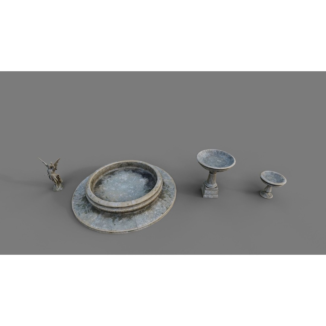 Multi-Level Fountain 3D Model – Low Poly Game Asset, FBX, OBJ - View 14