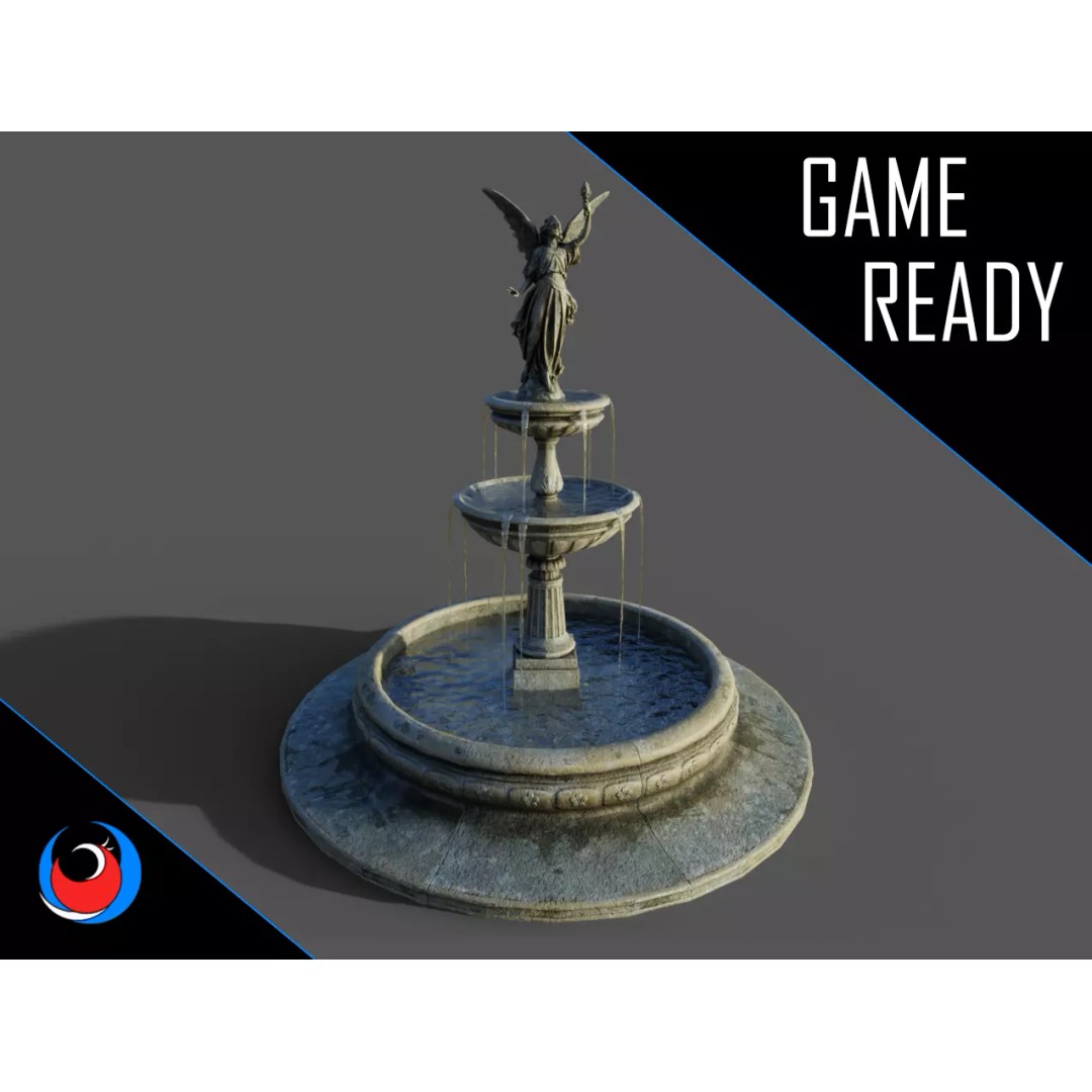 Multi-Level Fountain 3D Model – Low Poly Game Asset, FBX, OBJ - View 2