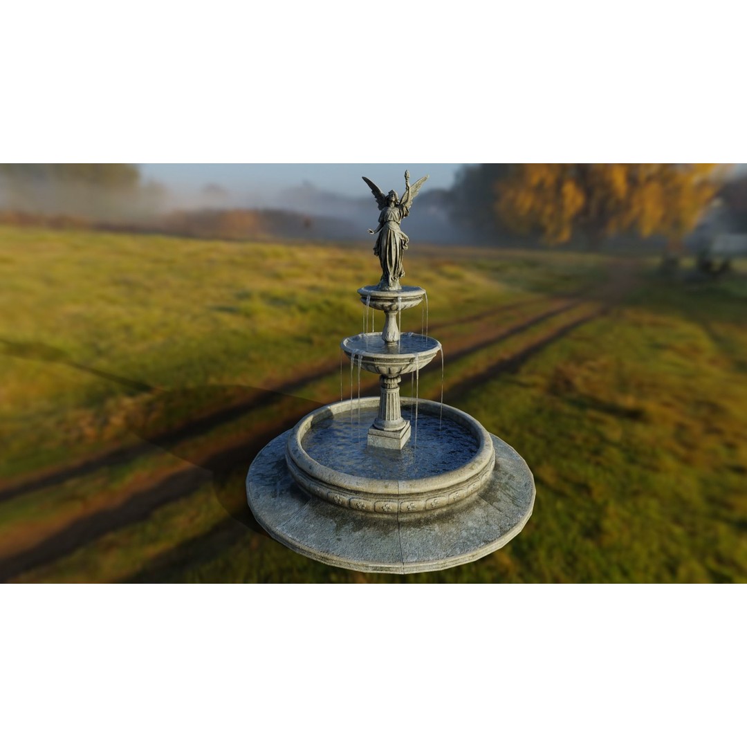 Multi-Level Fountain 3D Model – Low Poly Game Asset, FBX, OBJ - View 25