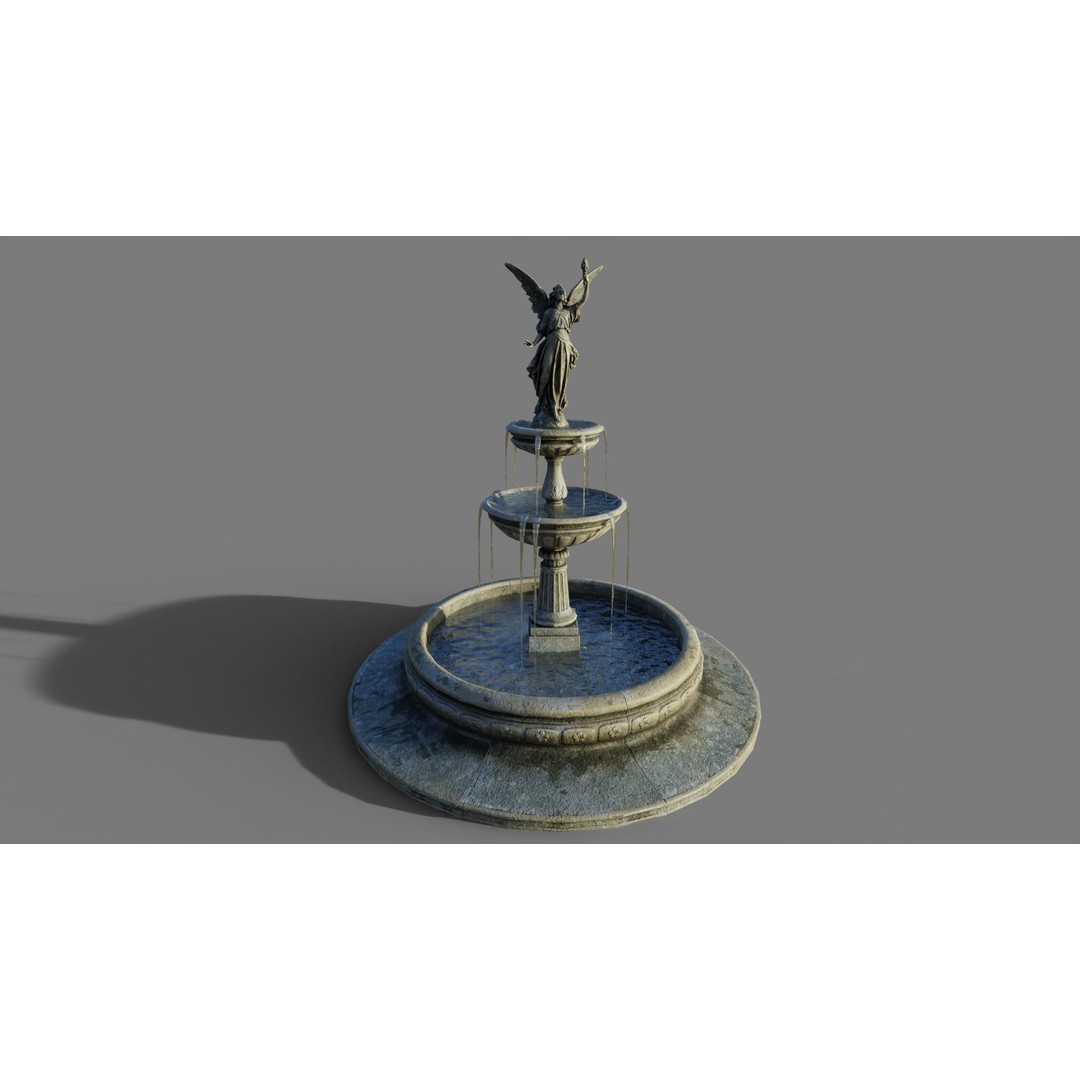 Multi-Level Fountain 3D Model – Low Poly Game Asset, FBX, OBJ - View 3