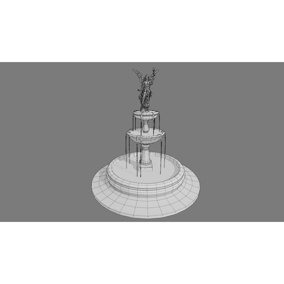 Multi-Level Fountain 3D Model – Low Poly Game Asset, FBX, OBJ - View 4