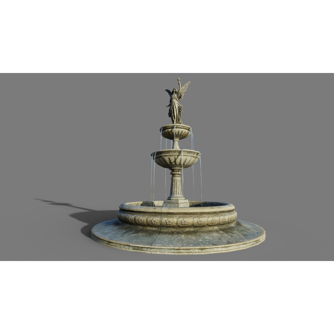 Multi-Level Fountain 3D Model – Low Poly Game Asset, FBX, OBJ - View 5