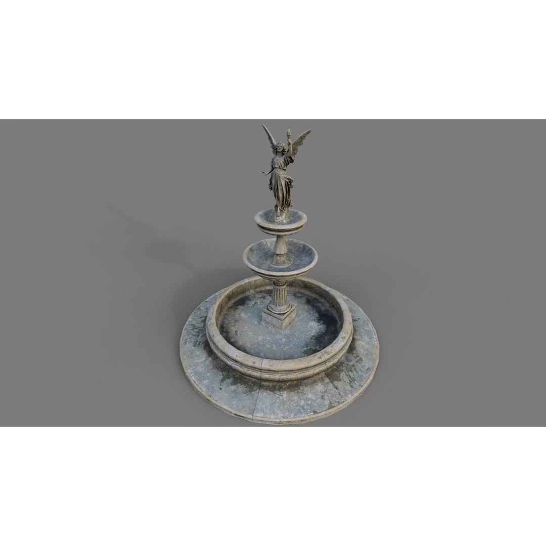 Multi-Level Fountain 3D Model – Low Poly Game Asset, FBX, OBJ - View 7