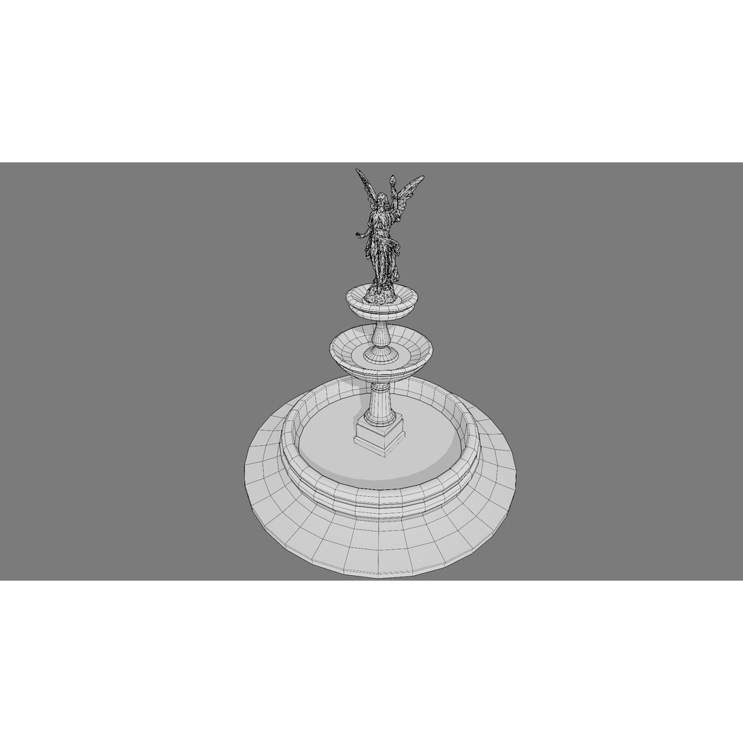 Multi-Level Fountain 3D Model – Low Poly Game Asset, FBX, OBJ - View 8