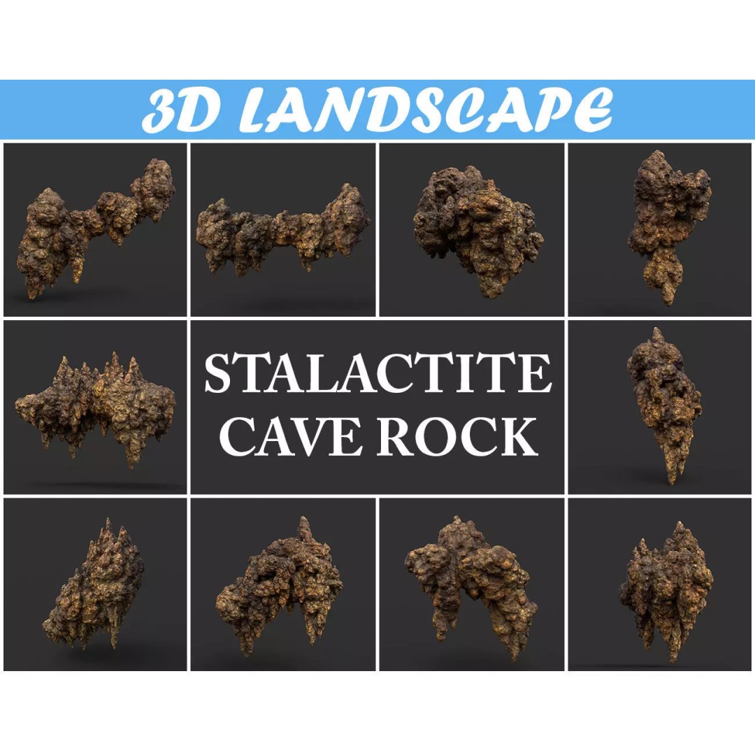 Stalactite Cave Rock 3D Model – Low Poly Modular Pack, FBX, OBJ - View 2