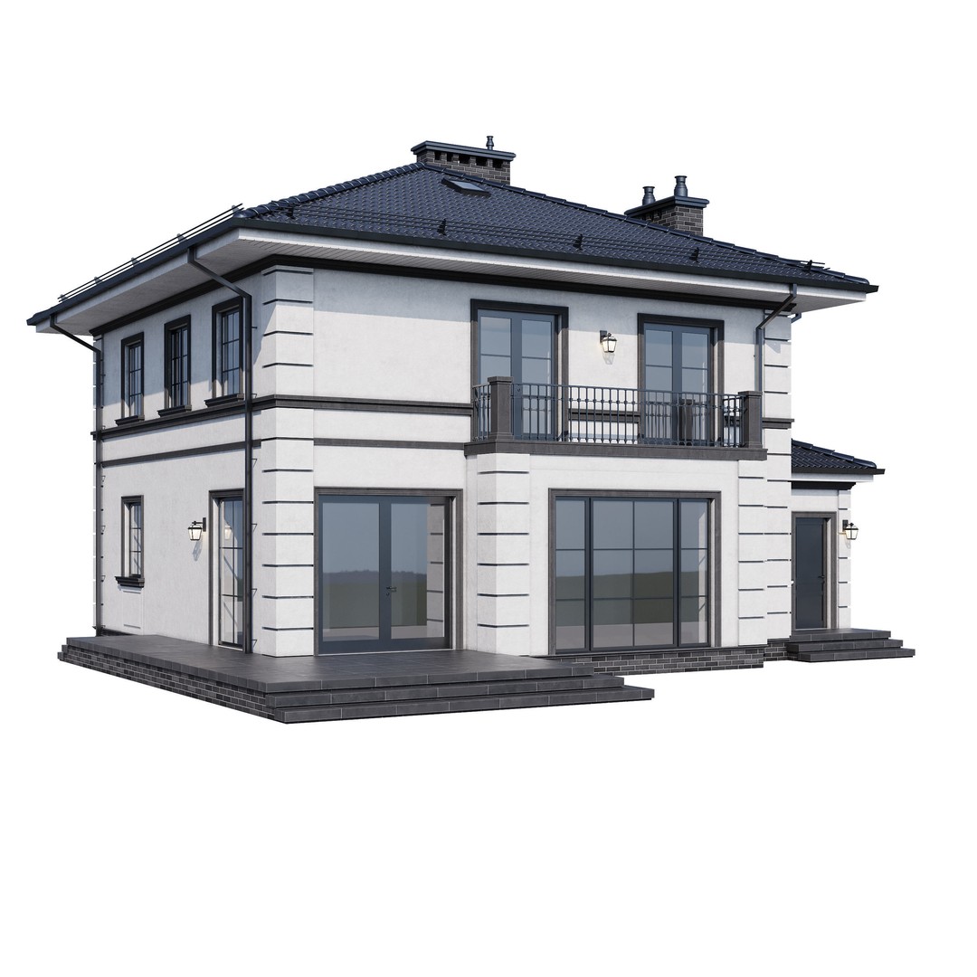 Modern House 3D Model – One-Story PBR Asset, FBX & V-Ray - View 10