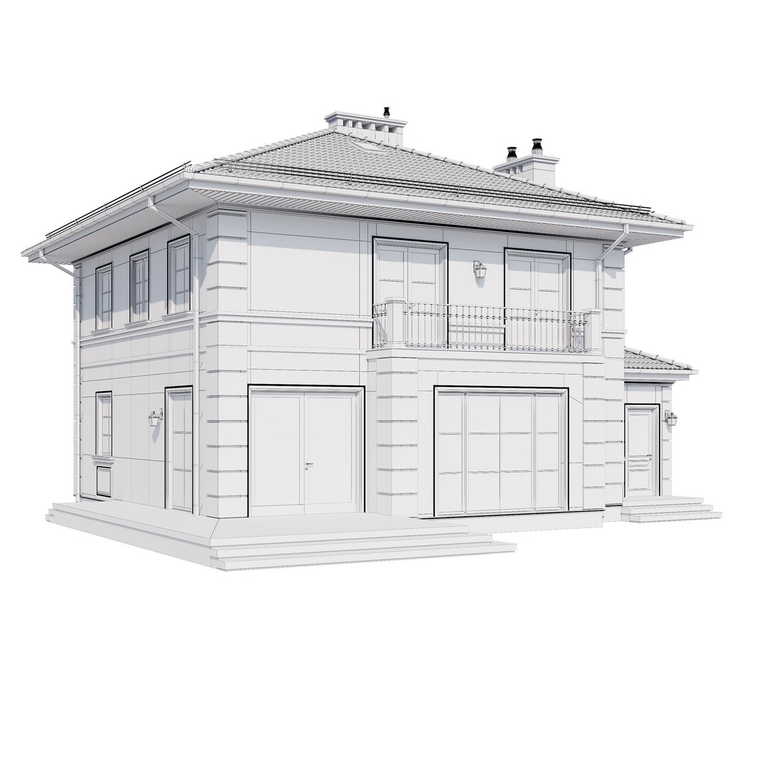 Modern House 3D Model – One-Story PBR Asset, FBX & V-Ray - View 19