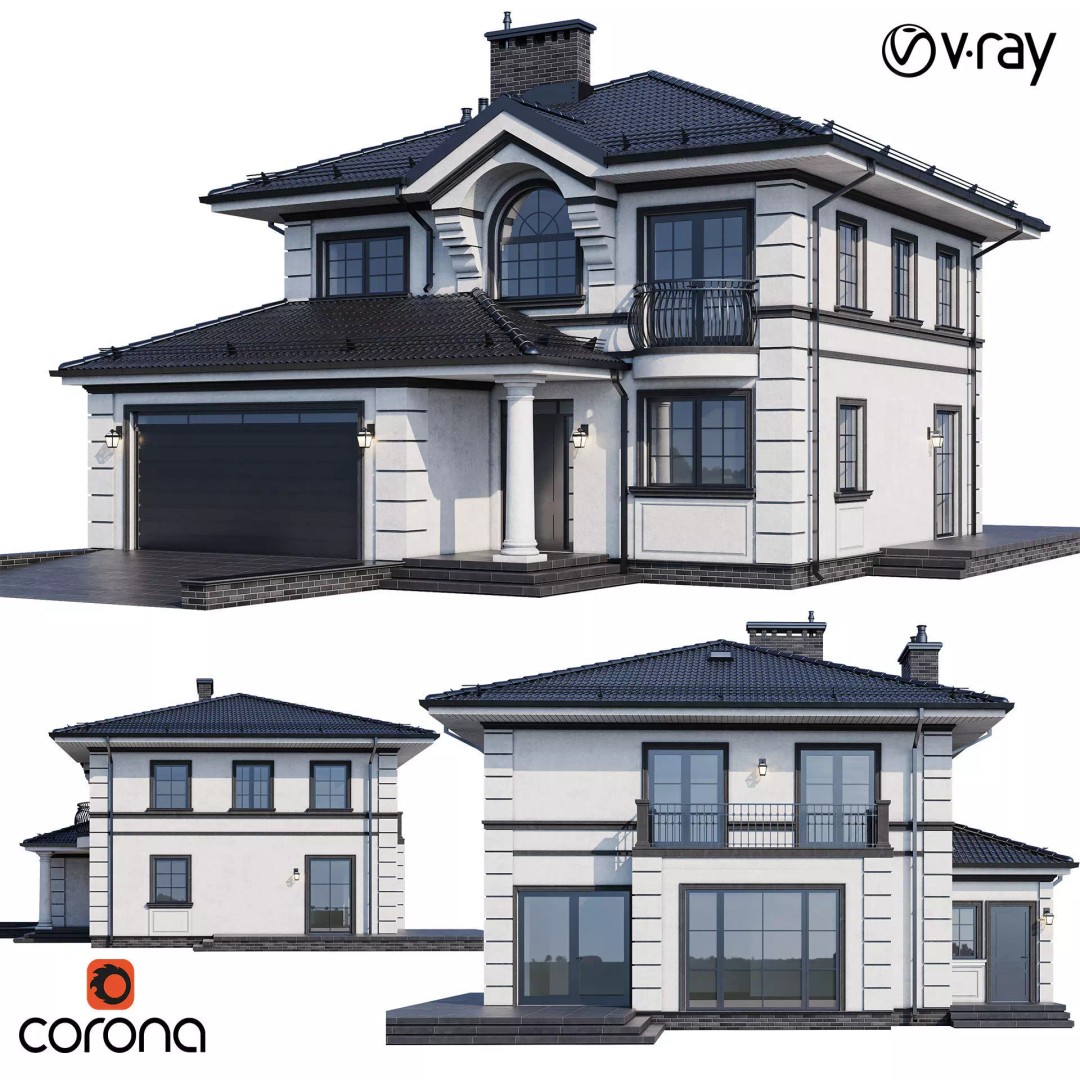 Modern House 3D Model – One-Story PBR Asset, FBX & V-Ray - View 2