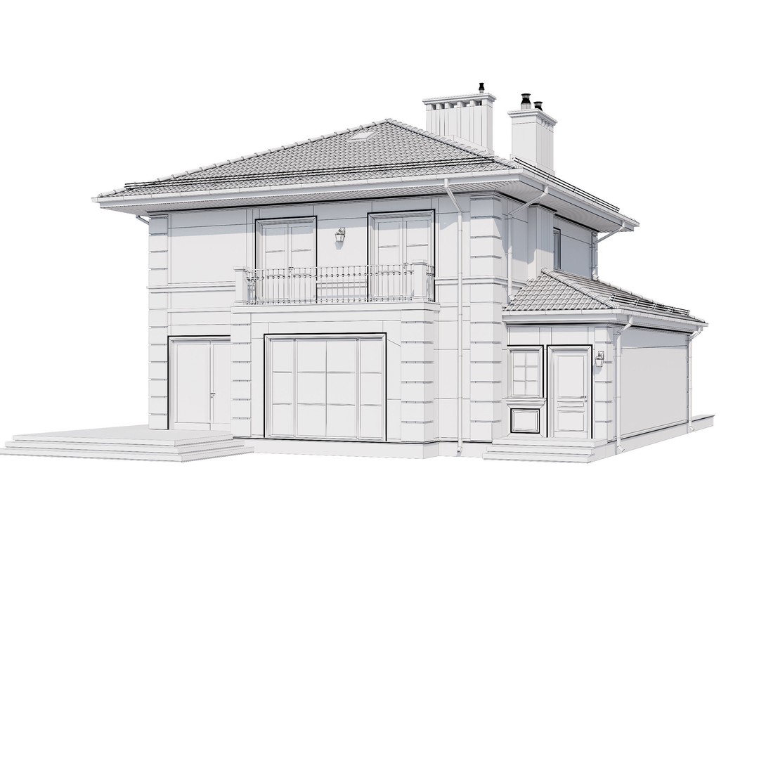 Modern House 3D Model – One-Story PBR Asset, FBX & V-Ray - View 21