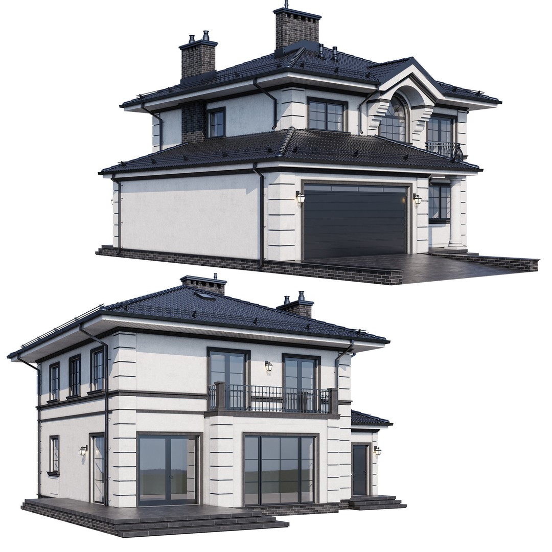 Modern House 3D Model – One-Story PBR Asset, FBX & V-Ray - View 3