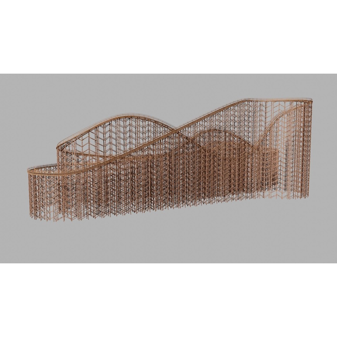 Wooden Rollercoaster 3D Model – Low Poly Game Asset, FBX, OBJ