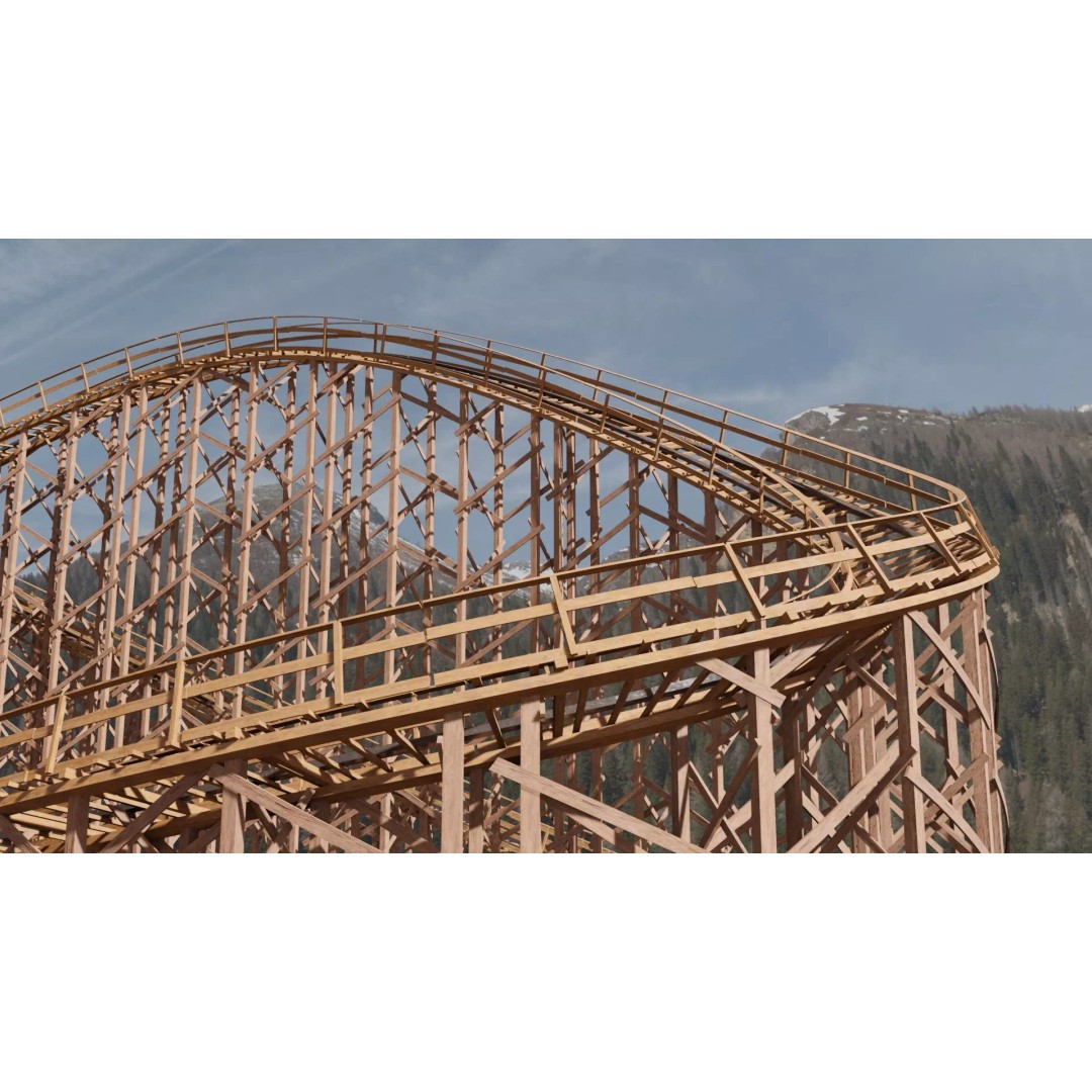 Wooden Rollercoaster 3D Model – Low Poly Game Asset, FBX, OBJ - View 2