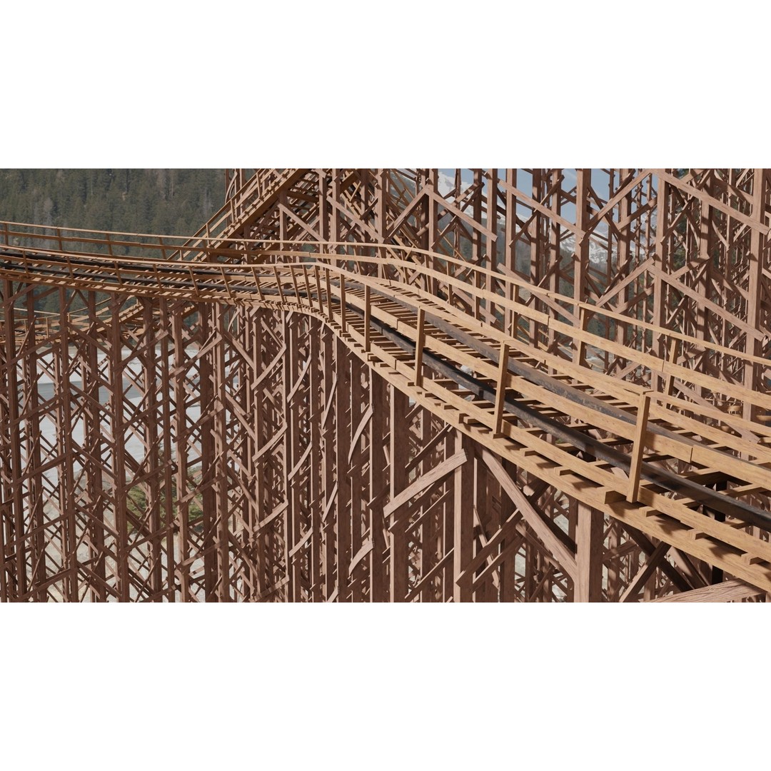 Wooden Rollercoaster 3D Model – Low Poly Game Asset, FBX, OBJ - View 3